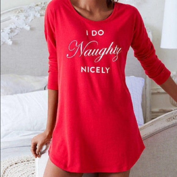 Victoria's Secret Other - Victoria's Secret Sassy Nightshirt - "I Do Naughty Nicely" - Red/White - S